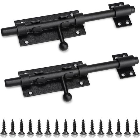 2 x Loquets Portes 20cm (8 Pouces) Verrou Targette de Porte Acier Inoxydable, Loquet Portail Noir Massif avec 16 Vis pour l'Intérieur et l'Extérieur (1/5)