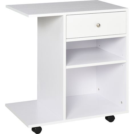 Meuble d’imprimante, bois, blanc, chariot d’imprimante, avec 4 roues, étagère, réglable et, table CPU (1/5)