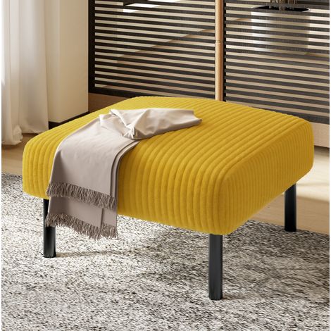 Pouf 56x51x39 cm, imbottito, versatile come poggiapiedi, seduta o tavolino, tessuto a coste giallo (1/5)