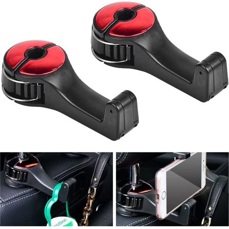 Crochet Appui-tete Voiture - Support Telephone Rotatif 360° - Universel 5,5-9,5 cm - ABS + Silicone - Charge 20 kg - Lot de 2 (1/5)