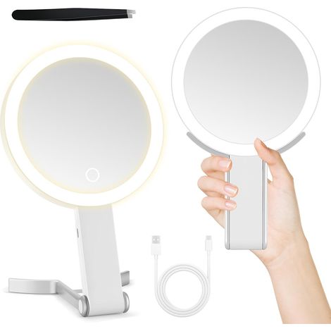 Miroir Maquillage 3 Lumières Réglables, Double Face, 30X/1X, Portable/Table/Mur (1/5)