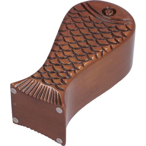 Support casque en bois forme poisson, crochet stable antidérapant, présentoir casque audio, support mural ou bureau, finition naturelle, design original. (1/5)