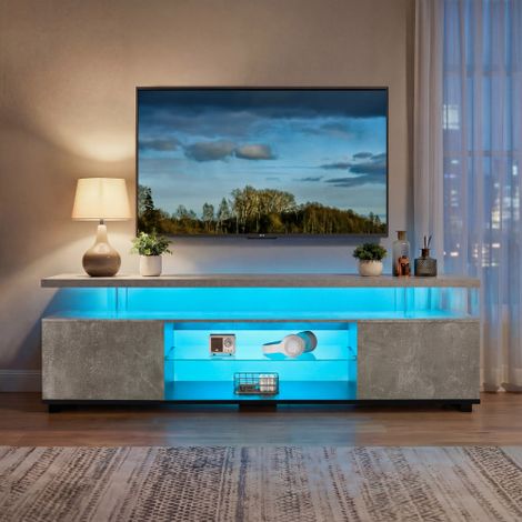 Meuble TV 60 pouces — Centre de divertissement et de gaming LED, console de rangement AV dotée de grands placards latéraux — Idéal pour le salon