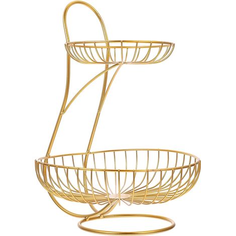 Présentoir à fruits à deux niveaux en fer au design pratique (1/5)