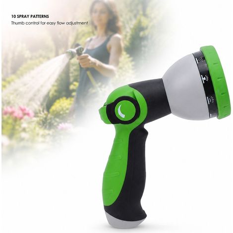 Pistola per irrigazione - 10 getti - Ergonomica - Impermeabile - ABS - Ugello ad alta pressione per tubo da giardino, lavaggio auto, animali domestici (1/5)