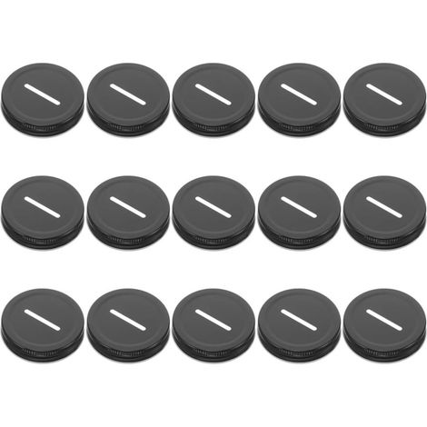 Lot de 15 couvercles noirs en fer-blanc de 70 mm avec fente pour pièces de monnaie, couvercles à fente pour conserves (1/5)