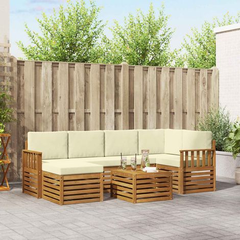 Ecksofa Set mit Kissen 7 pcs Natur und Creme Massivholz Akazie (1/5)