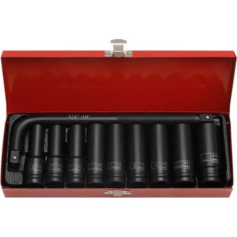 Lot de 10 douilles métriques 10-24 mm pour clé à percussion, protection de roue d'entraînement 1/2" avec manchons en plastique, acier au chrome vanadium (hexagonal) (1/5)