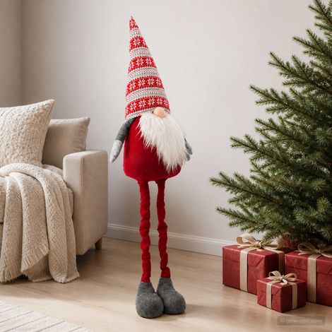vidaXL Gnomo di Natale con gambe allungabili Rosso 130 cm Poliestere (1/5)