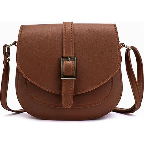 Sac à bandoulière en cuir PU imperméable pour femme (marron)