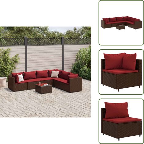 Table basse - vidaXL Salon de jardin avec coussins 7 pcs marron résine tressée - Résine tressée (1/5)