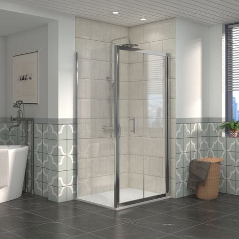 NRG Bathroom Bi- Fold Shower Door Chrome Framed + Side Panel, 1000 x 800mm Shower Enclosures with White SMC Rectangle Shower Tray (1/5)