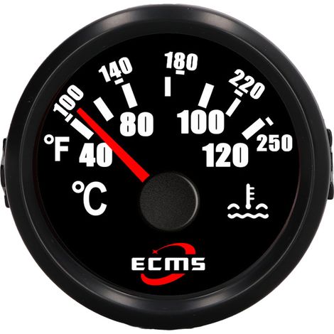 Manomètre de température d'eau moteur 52 mm, affichage par aiguille rouge, cadran noir, 40-120 °C, pour bateau, yacht, camping-car et camion. (1/5)