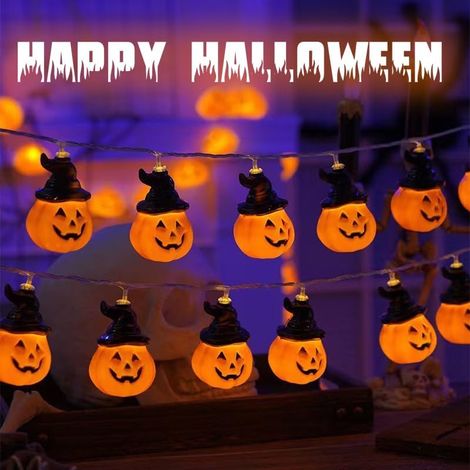 Guirnalda de luces de Halloween, 3 m, 20 LED, con forma de sombrero de calabaza, decoración de Halloween para interiores, fiestas, jardines, festivales y más. (1/5)