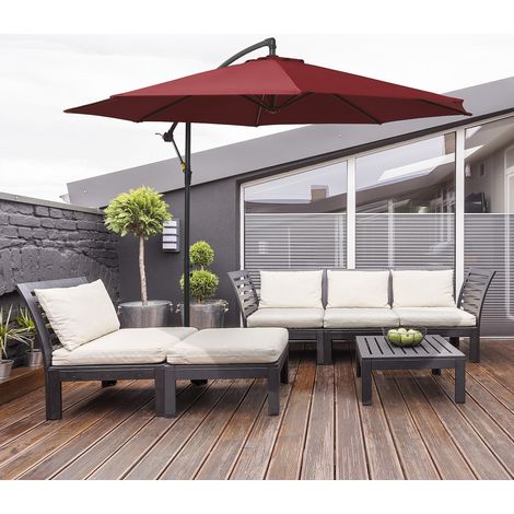 Parasol jardin Ø295cm excentrique inclinable manivelle base croisée support acier, grenat
