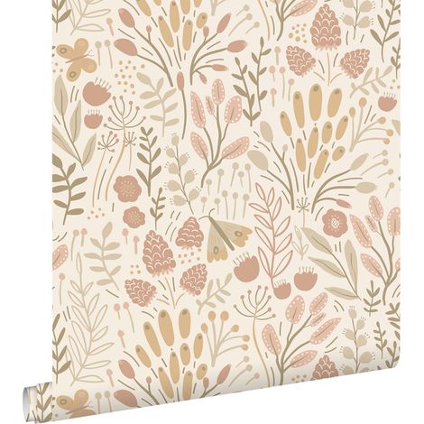papier peint feuilles et fleurs beige et terracotta  - ESTAhome (1/5)