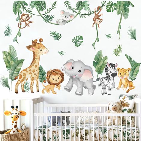 Stickers Muraux Animaux Jungle Vigne Autocollants Muraux Éléphant (1/5)
