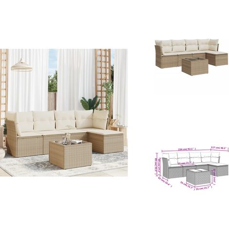 Salon de jardin avec coussins 6 pcs beige résine tressée - Ensemble Salon De Jardin - Mobilier De Jardin - Canapé D'extérieur - Résine Tressée - Rotin Synthétique (1/3)