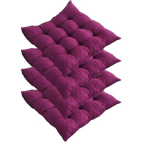 4 pcs coussins de chaise salle à manger, 40x40 cm, antidérapants et moelleux, violet, pour chaises en bois ou métal (1/4)