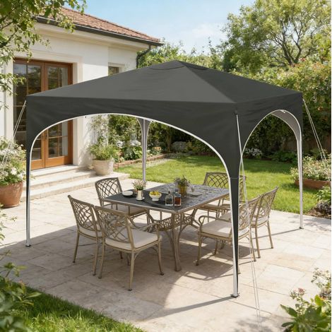 Tonnelle pliante 3 x 3 m avec hauteur reglable, toile Oxford impermeable anti UV, structure en metal, gris (1/5)