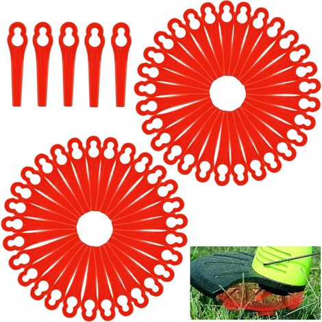 Lame di ricambio in plastica, confezione da 100 lame di ricambio, lame di ricambio per decespugliatori, accessori per lame in plastica, per tosaerba e potatori (1/5)