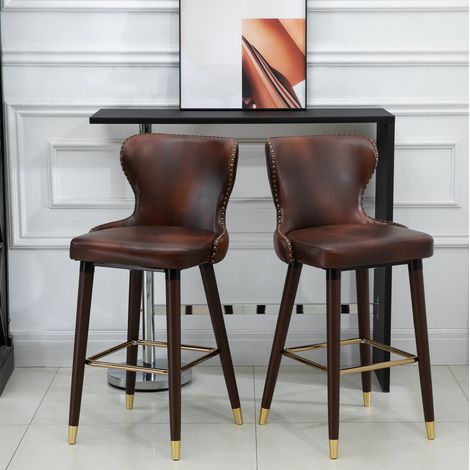 Set di 2 sgabelli da bar con schienale e poggiapiedi, stile retrò, marrone HAVRYA (1/5)