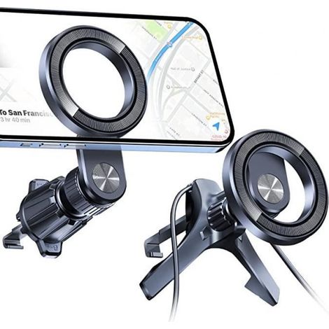 Support Voiture - Magnétique - Ventouse Et Pince Aération - Compatible iPhone 14 13 12 MagSafe - Noir (1/4)