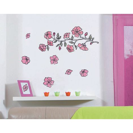 Sticker mural autocollant 48x68cm, branche fleurie japonaise, décoration murale originale et unique. (1/4)