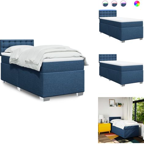 Boxspringbett mit Matratze Blau 80x200 cm Stoff - Boxspringbett - Doppelbett - Liegefläche 80x200 Cm - Bettenrahmen Blau - Matratze Weiß Und Blau (1/5)