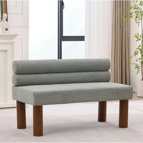 Banco tapizado moderno sin brazos en bouclé verde salvia con estructura de madera OKWISH (1/5)