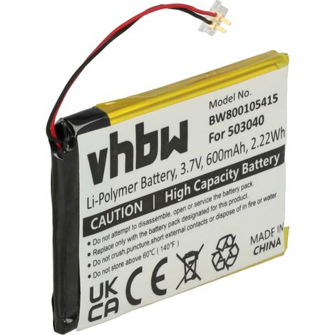 Vhbw – Batterie Li-ion 600mAh 3,7V pour Samsung YP-K5, YP-K5J – Remplacement 503040 – Haute autonomie et sécurité - VHBW 1 X