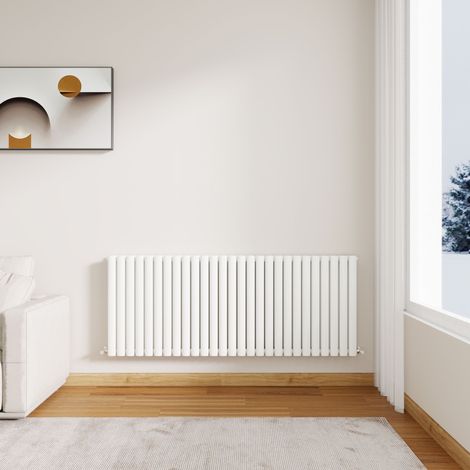 Stech Homes Modern White Oval Column Designer Radiator Horizontal 600 x 1593 mm Double Panel Central Heating Radiators