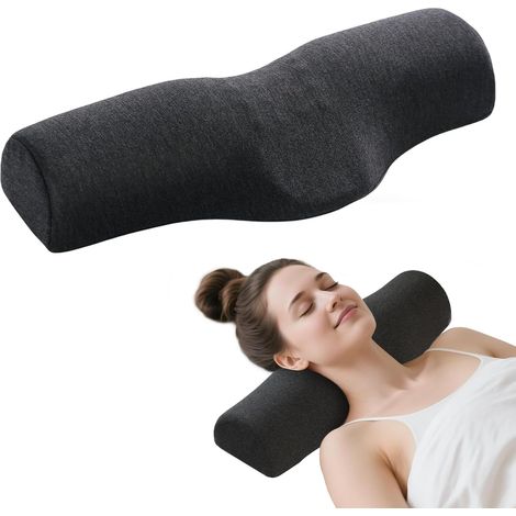 Oreiller cervical ergonomique avec appui-tête intégré, idéal pour dormir sur le dos ou sur le côté. Couleur : Noir. (1/5)