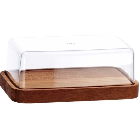 Regalo Italiano Portaformaggio Plastica con Base Legno 18 x 12 Cm H 7 Cm