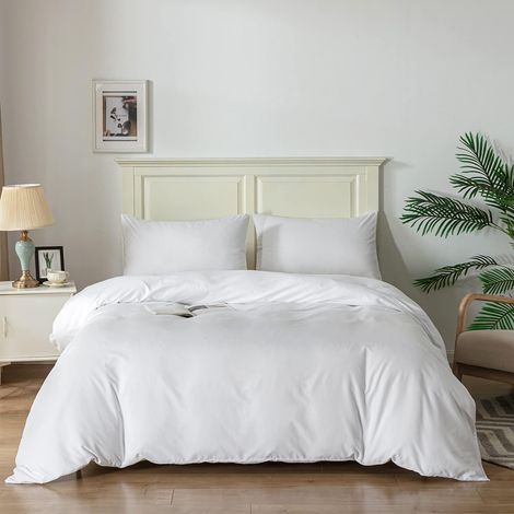 Parure de lit avec Housse de Couette et taies d'oreiller en Microfibre Douce Blanc King 230 x 220 cm (1/5)
