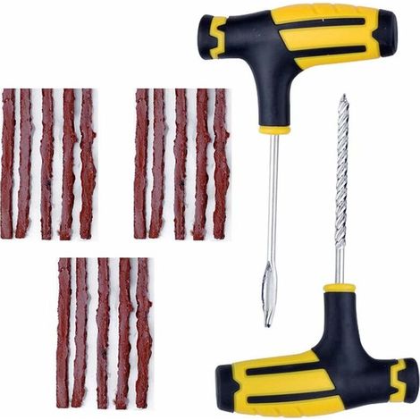 kit de réparation de Pneu Outil de crevaison Outillage de réparation de crevaison pour vélo, Voiture, camionnette, Moto, 2 Outils et 15 pcs Bandes (1/5)