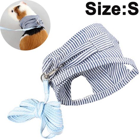 Harnais Et Laisse Pour Petit Animal - Gilet Avec Sangle Thoracique En Coton - Pour Cochon D Inde Lapin Chinchilla Rat Ecureuil Herisson Furet - Taille S Ou L - Bleu Ou Rouge (1/5)