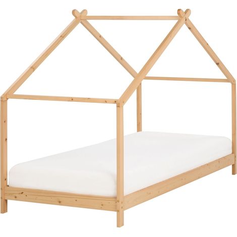 Kids Bed House Pine Wood ORLU 90 x 200 cm (EU Single) Light Brown
