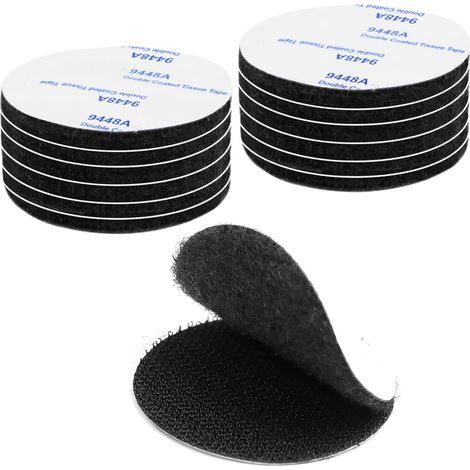 Extra starkes selbstklebendes Klettband, 12 doppelseitige selbstklebende Pads, doppelseitiges selbstklebendes Klebeband, Klettband, wiederverwendbares Rundklebeband, 5 cm selbstklebend (schwarz) (1/5)