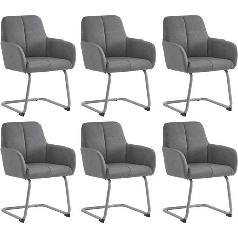 Chaise grise design minimaliste moderne - Ensemble de 6 - Pieds en acier arqués robustes - Confort salon, salle à manger et chambre (1/5)