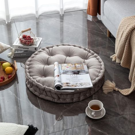 Coussin de sol rond JeiibrZui - 60 cm - 1 pièce - Marron - Coussin de méditation doux pour salon, chambre et yoga (1/5)