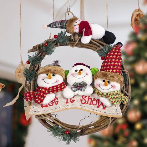 Ghirlanda natalizia, ghirlanda da 30 cm, pupazzo di neve, ciondolo, decorazioni per feste di Natale interne ed esterne (1/5)