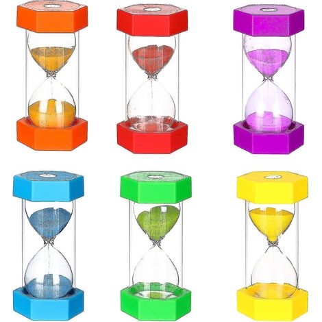 Set de 6 sabliers minuterie incassables, sabliers colorés pour œufs, 1 3 5 10 15 30 minutes, chronomètre éducatif pour enfants école et brossage des dents (1/5)
