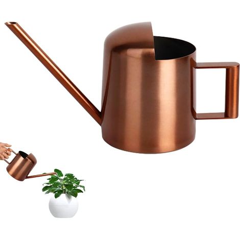 Gieter 300 ml, gieter kamerplanten, mini-gieter klein roestvrij staal, lange uitloop, bloemen, gieter voor binnen, kantoor, huis, tuin, balkon, vetplanten (brons)