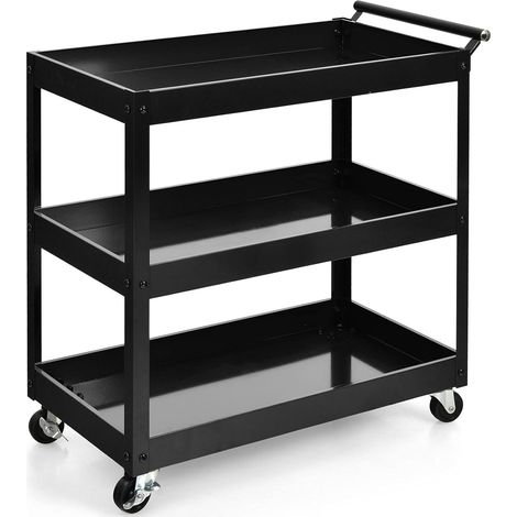 COSTWAY Carro de Servicio de 3 Niveles Resistente Organizador Multifuncional con Ruedas Flexibles (Negro) (1/5)