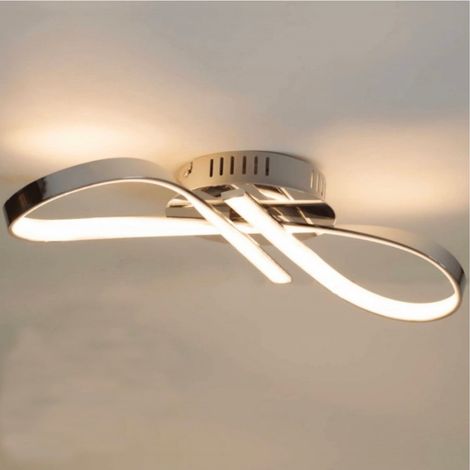 Kosilum – Plafonnier LED dimmable ruban infini chromé 45cm – Éclairage moderne pour salon et salle à manger – Économe en énergie
