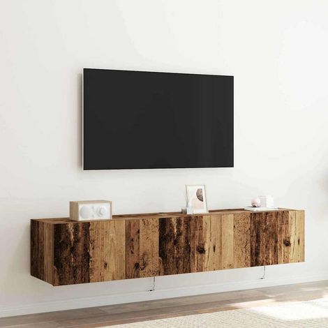 Meuble TV mural Montage mural 2 pcs-Banc TV-Meuble Télé suspendu Bois Ancien 80 x 35 x 31 cm (1/5)
