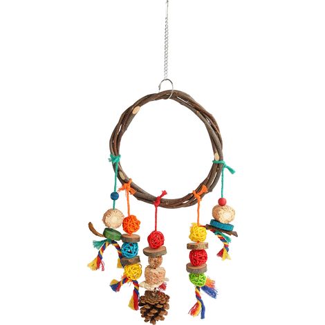Balançoire pour perroquet, bûches colorées, boules de rotin, épis de maïs, corde en coton, pommes de pin, jouets à mâcher pour oiseaux L (1/5)