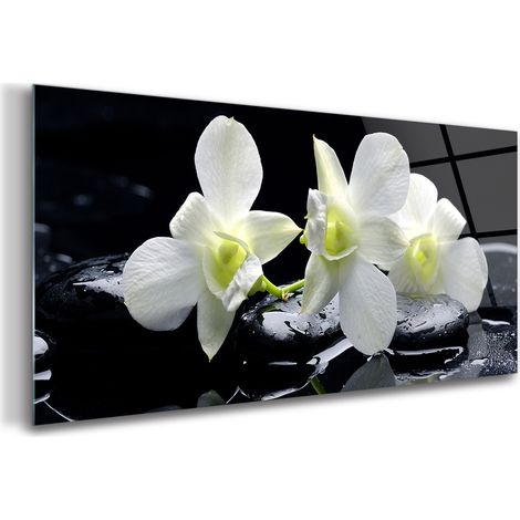 Tableau sur verre – 100 x 50 cm - Tableau mural décoratif - Verre Décorative - Fleur D'orchidée (1/5)