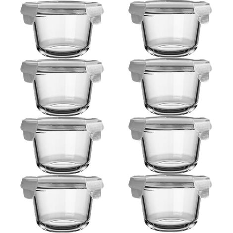 Lot de 8 boîtes de conservation en verre avec couvercles hermétiques - Bocaux à avoine anti-fuite pendant la nuit - Passent au micro-ondes et au lave-vaisselle - 8 pièces - 520 lm (1/5)